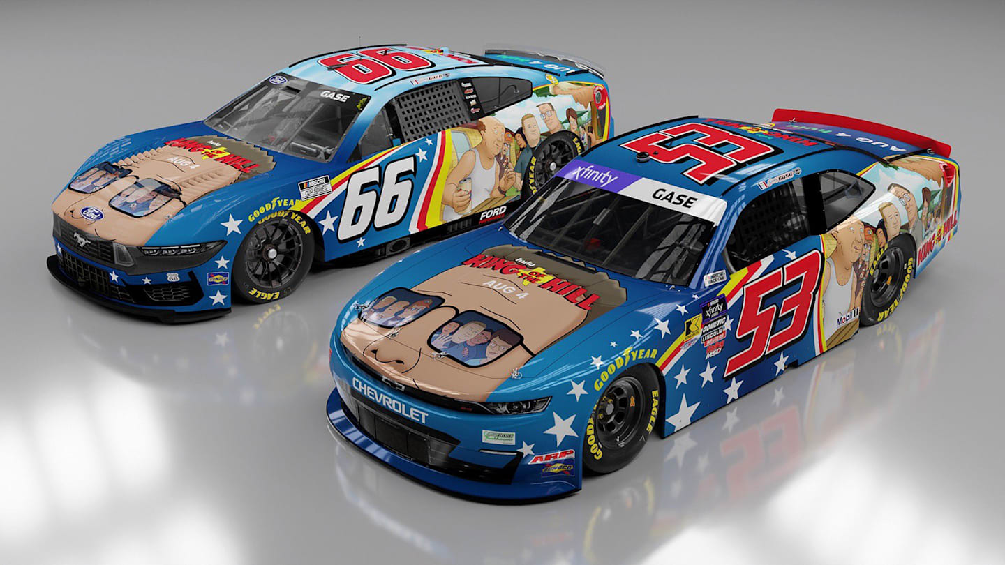 Joey Gase Drives King of the Hill-Themed NASCAR Cars at Iowa Speedway