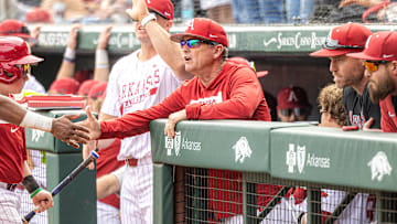 Dave Van Horn in the dugout during the South Carolina series. The Hogs swept the Gamecocks 