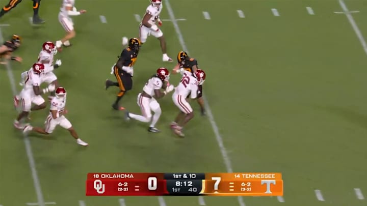 R Mason Thomas made a big play early in Oklahoma’s clash against Tennessee on Saturday night.