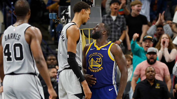 Wembanyama scored 26 points and grabbed 12 rebounds in the Spurs’ 109–108 loss to Golden State on Friday night.
