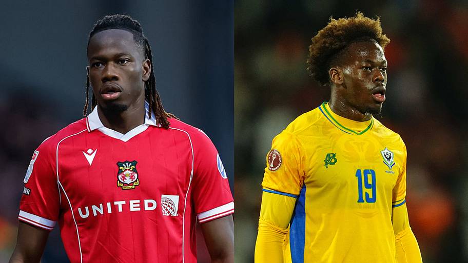 Issa Kabore in action for Wrexham and Jacques Ekomie in action for Gabon.