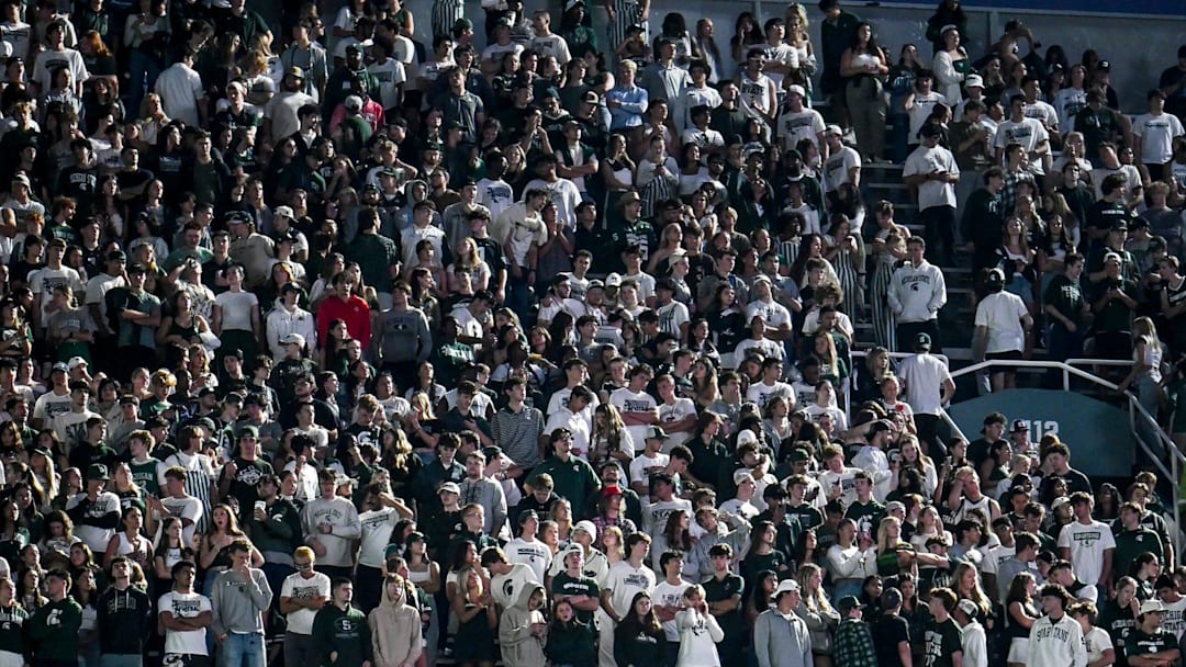 Former coach Mark Dantonio's name on the Spartans Ring of Fame during the first quarter in the game against Ohio State on Saturday, Sept. 28, 2024, at Spartan Stadium in East Lansing.