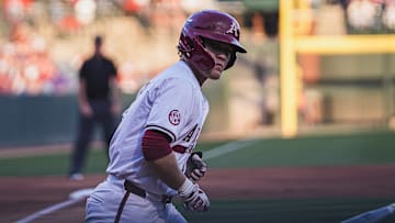 First baseman Cam Kozeal after hitting a homer against Central Arkansas. The Razorbacks won 9-2