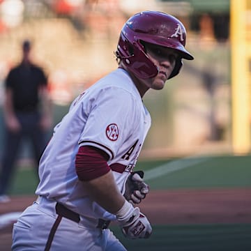 First baseman Cam Kozeal after hitting a homer against Central Arkansas. The Razorbacks won 9-2