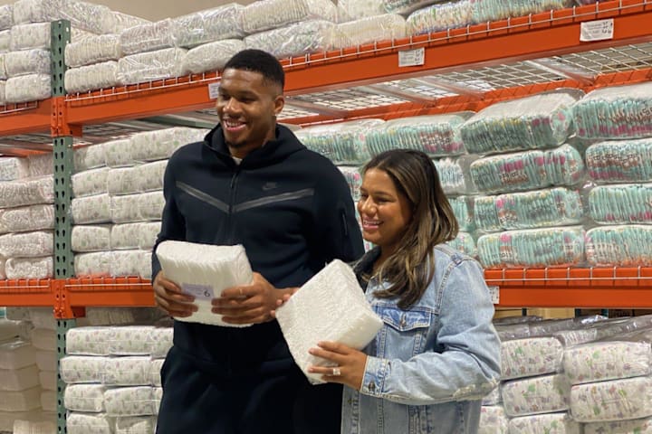 Milwaukee Bucks superstar Giannis Antetokounmpo and his longtime partner Mariah  Riddlesprigger on Sept. 11, 2023.