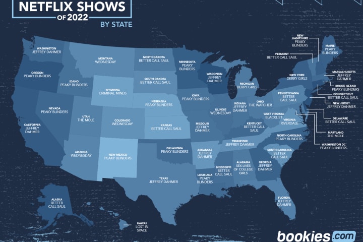 Map of the most popular Netflix shows in each state.