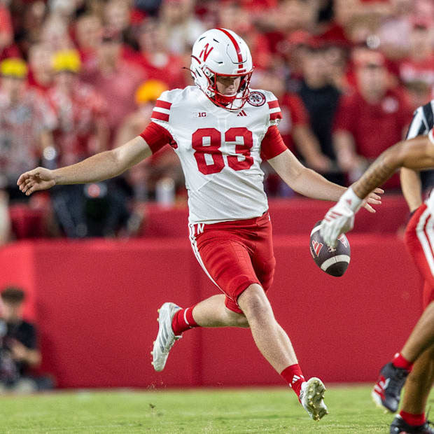 Nebraska's Archie Wilson prepares to punt the ball 41 yards during the third quarter against Cincinnati on Aug. 28, 2025