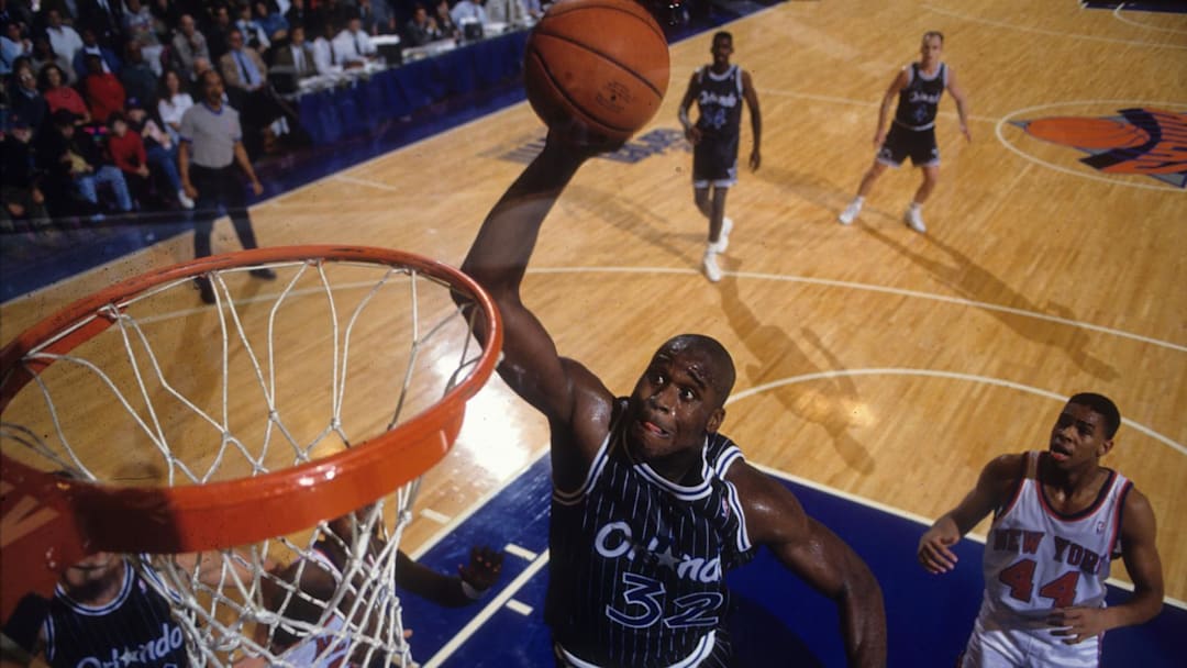 Shaquille O'Neal, en su visita a los New York Knicks en su temporada de novato con el Orlando Magic. Shaquille O'Neal, en su visita a los New York Knicks en su temporada de novato con el Orlando Magic.