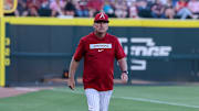 Dave Van Horn on the field in the second game of the series against the Tennessee Volunteers. The Razorbacks won 10-7. 