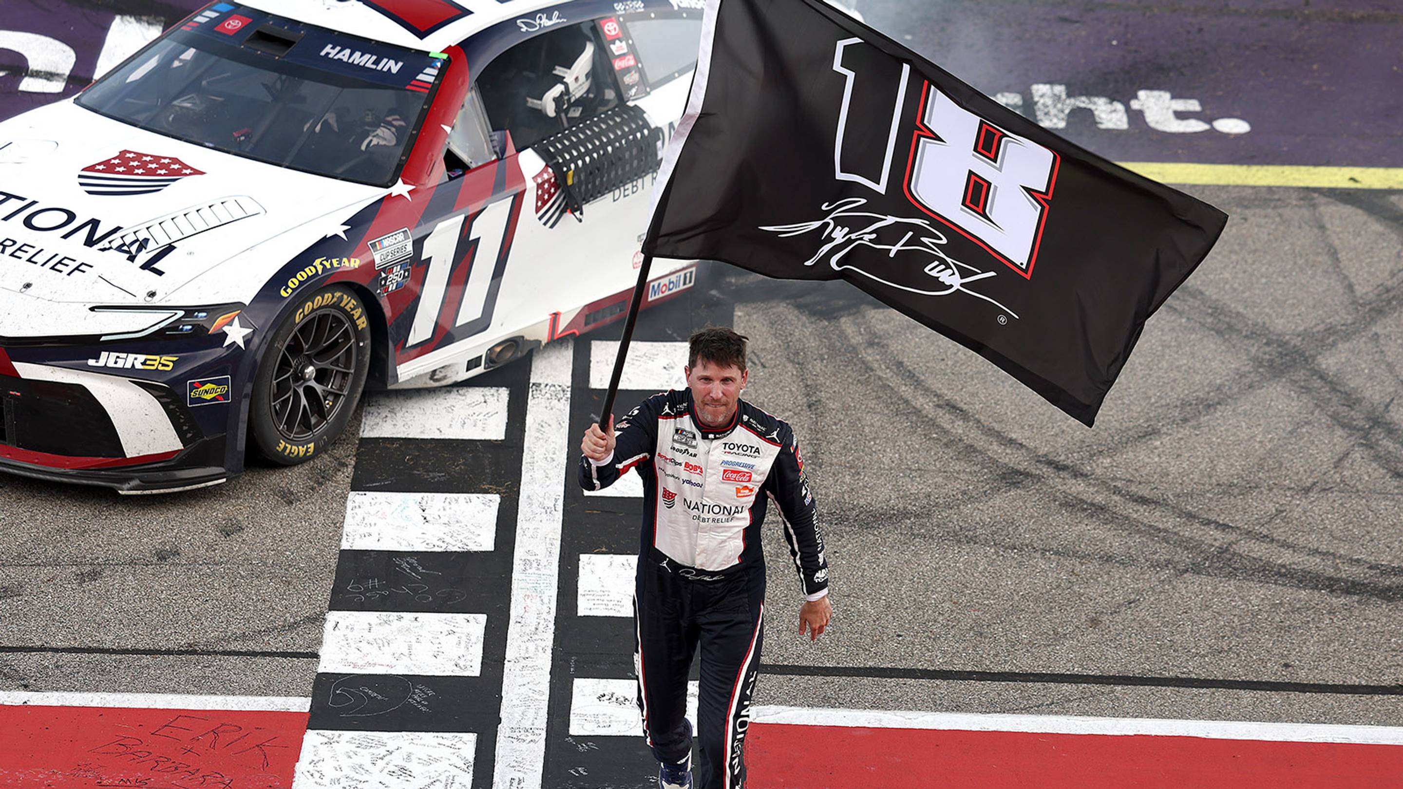 Hamlin Honors Fallen Busch At Michigan, Matches Busch's Career Wins