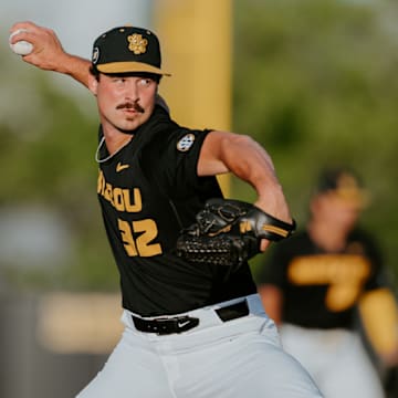 Reliever Kaden Jacobi tosses from the mound against the Mississippi State Bulldogs on May 15, 2025. 