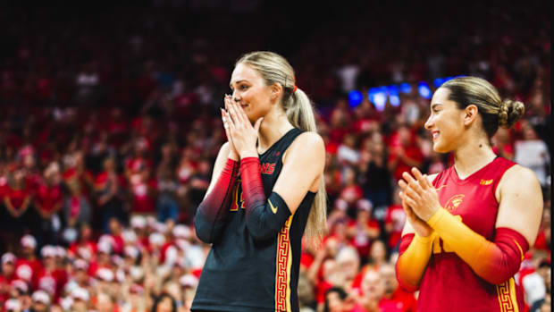 Former Nebraska volleyball outside hitter Ally Batenhorst becomes emotional in her return to Lincoln with USC.