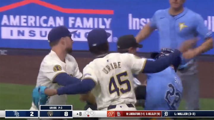 Tempers flared during the eighth inning of the Milwaukee Brewers' 8-2 win over the Tampa Bay Rays on Tuesday night.