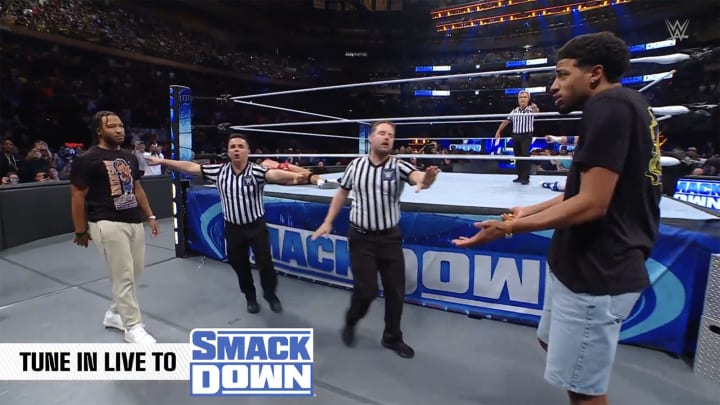 New York Knicks guard Jalen Brunson and Indiana Pacers guard Tyrese Haliburton make an appearance at WWE SmackDown on Friday night.