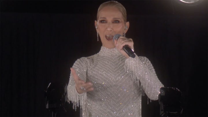 Celine Dion performs at the 2024 Olympic Games opening ceremony in Paris.
