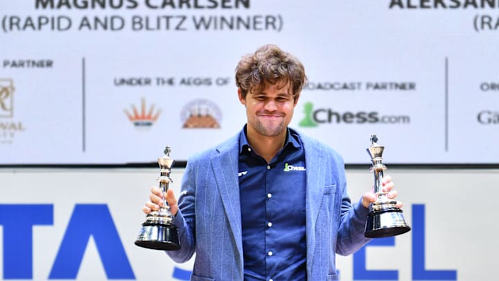 Magnus Carlsen celebrates after winning 6th TATA Steel Chess India Tournament. Magnus Carlsen celebrates after winning 6th TATA Steel Chess India Tournament.