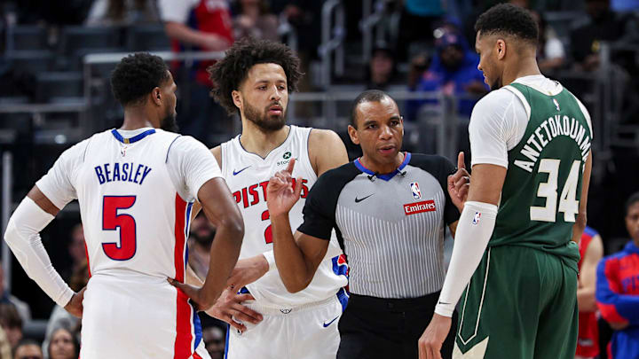 Giannis Antetokounmpo and Malik Beasley were called for technical fouls during the fourth quarter of Friday's game at Little Caesars Arena.