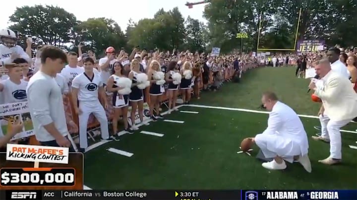 Carson Albright nailed the 33-yard field goal to win $300,000 for himself and William, the contest raffle winner.