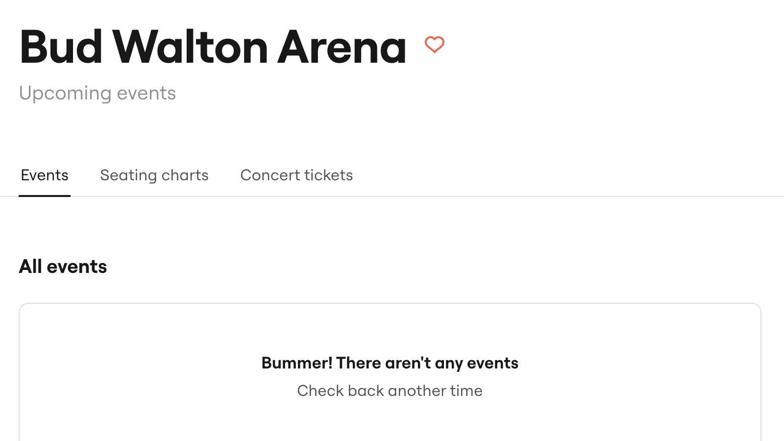 An image showing no upcoming events at Bud Walton Arena.