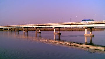 The Jhelum River Bridge, part of the ancient Grand Trunk Road passing through Punjab, Pakistan.