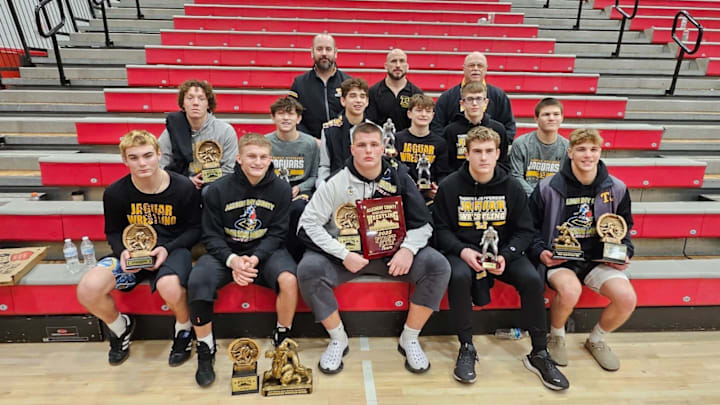 The Thomas Jefferson wrestling team poses with their medals following the Allegheny County Wrestling Tournament Jan. 18 at Fox Chapel High School. The Thomas Jefferson wrestling team poses with their medals following the Allegheny County Wrestling Tournament Jan. 18 at Fox Chapel High School.