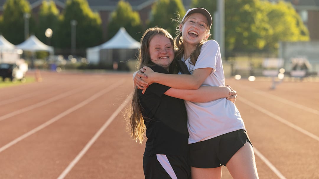 Special Olympics Oregon athlete Annabeth Bassingthwaite (left) and her sister, Unified Champion Schools intern Lillibelle, pose for a photo at the 2025 Special Olympics Oregon Summer State Games in Corvallis, Oregon, where Nike announced an expanded global partnership with Special Olympics on 12 July 2025.