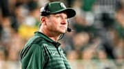 Michigan State's head coach Jonathan Smith looks on during the fourth quarter in the game against Florida Atlantic on Friday, Aug. 30, 2024, at Spartan Stadium in East Lansing.