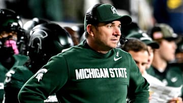 Michigan State's head coach Jonathan Smith looks on during the second quarter in the game against Michigan on Saturday, Oct. 25, 2025, at Spartan Stadium in East Lansing.