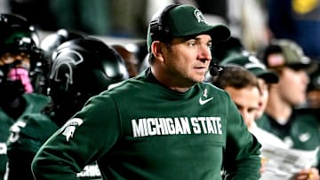 Michigan State's head coach Jonathan Smith looks on during the second quarter in the game against Michigan on Saturday, Oct. 25, 2025, at Spartan Stadium in East Lansing.
