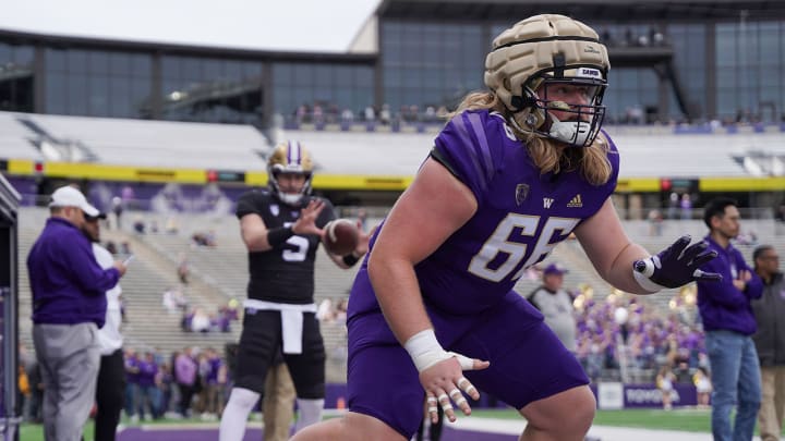 Center Landen Hatchett is shown in warmups during the 2023 season.