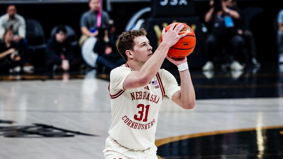 Nebraska guard Cale Jacobsen shoots against Boise State in the semifinals of the College Basketball Crown in Las Vegas.