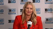 Nebraska volleyball coach Dani Busboom Kelly at 2025 Big Ten Media Days in Chicago.