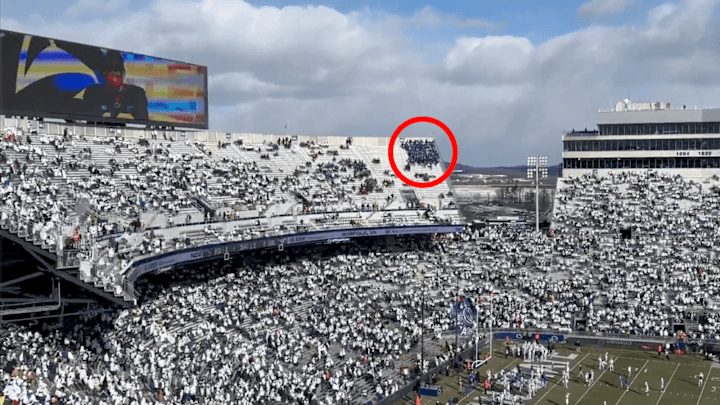The SMU band sits in the furthest corner of Beaver Stadium.