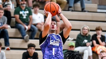 Team Case Credit Union and Michigan State's Frankie Fidler scores against Team Faygo in the game on Thursday, June 27, 2024, during the Moneyball Pro-Am at Holt High School.