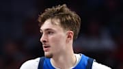 Dallas Mavericks forward Cooper Flagg dribbles during the first quarter against the Washington Wizards.