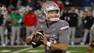 UNLV quarterback Anthony Colandrea (10) looks to throw against Nevada in the second half of an NCAA college football game in Reno, Nev.