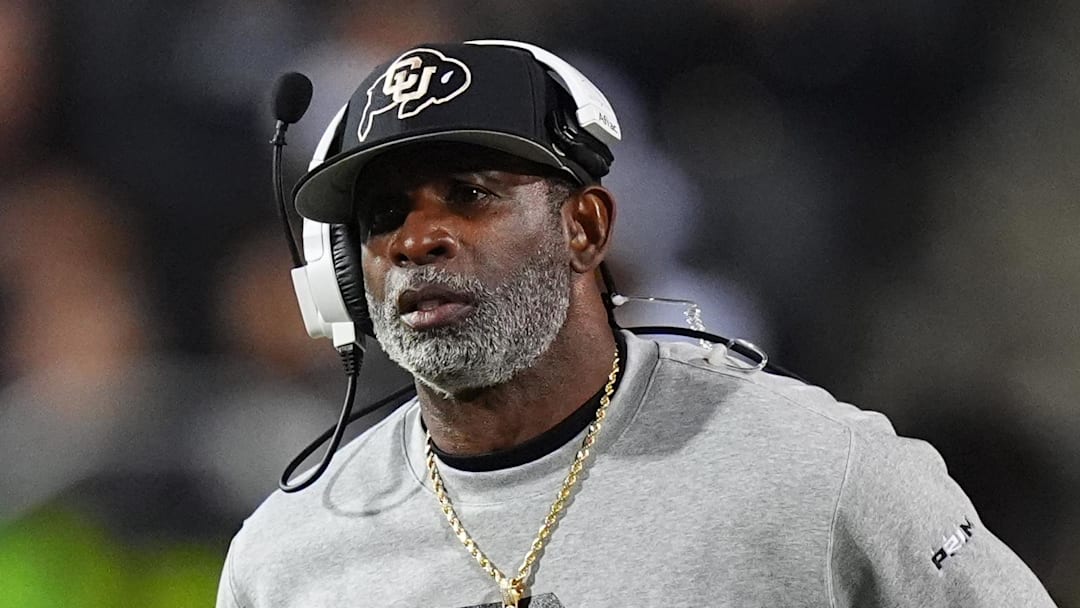 Oct 26, 2024; Boulder, Colorado, USA; Colorado Buffaloes head coach Deion Sanders walks the sidelines in the second half against the Cincinnati Bearcats at Folsom Field.