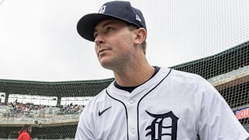  Detroit Tigers shortstop Trey Sweeney (27) heads out to the field to start the game against the Baltimore Orioles during game one of a doubleheader at Comerica Park.