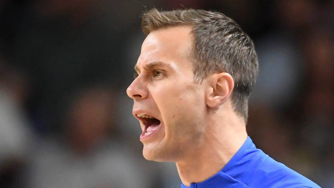 Duke Blue Devils head coach Jon Scheyer yells down court Saturday, March 21, 2026, during the NCAA Men’s Basketball Tournament second round game against the TCU Horned Frogs at Bon Secours Wellness Arena in Greenville, South Carolina.