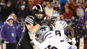 Iowa State Cyclones running back Carson Hansen, Kansas State Wildcats safety Jack Fabris