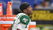 DeSoto's Ethan Feaster warms up after halftime during Friday's game at the Alamodome on Sept. 13, 2024, in San Antonio, Texas.