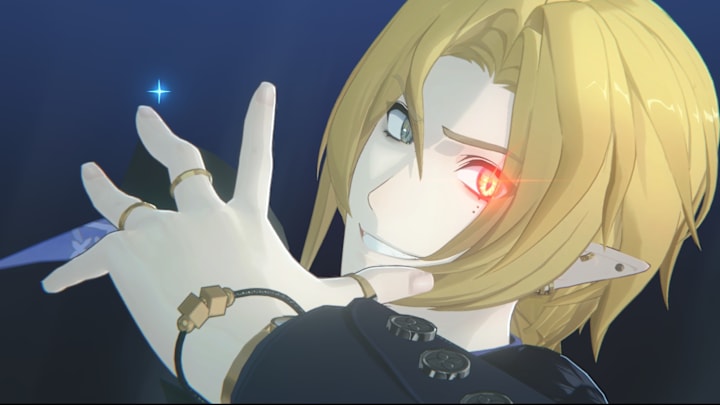 Zenless Zone Zero screenshot of Hugo with an unhinged smile.