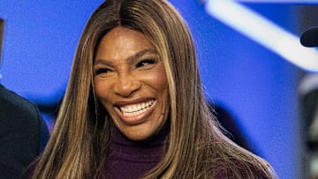Serena Williams laughs after Los Angeles Golf Club beat Boston Common Golf during a TGL match at the SoFi Center on February 4, 2025, in Palm Beach Gardens, Florida. Williams and husband Alexis Ohanian, co-own the Los Angeles Golf Club.