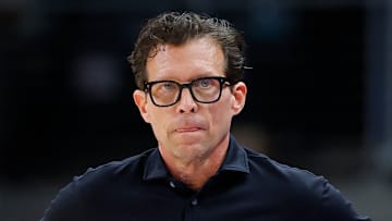 Atlanta Hawks head coach Quin Snyder looks on against the Golden State Warriors.