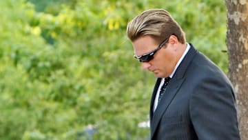 Former teammate Frank Wycheck arrives for a memorial service of former Tennessee Titans quarterback Steve McNair at Mt. Zion Missionary Baptist Church in Whites Creek, Tenn. July 9, 2009