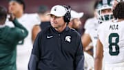 Jonathan Smith patrols the sidelines during Michigan State's game at USC on Sept. 20, 2025.