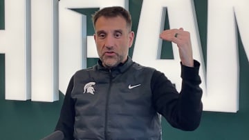 Michigan State defensive coordinator Joe Rossi speaks to the media on Nov. 12, 2025, about an upcoming game against Penn State.