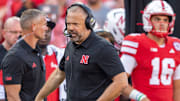 Nebraska coach Matt Rhule patrols the sideline.