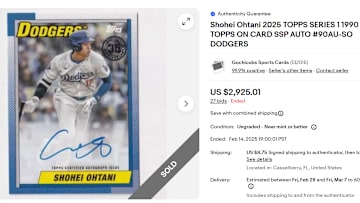 Completed sale of 2025 Topps Shohei Ohtani auto
