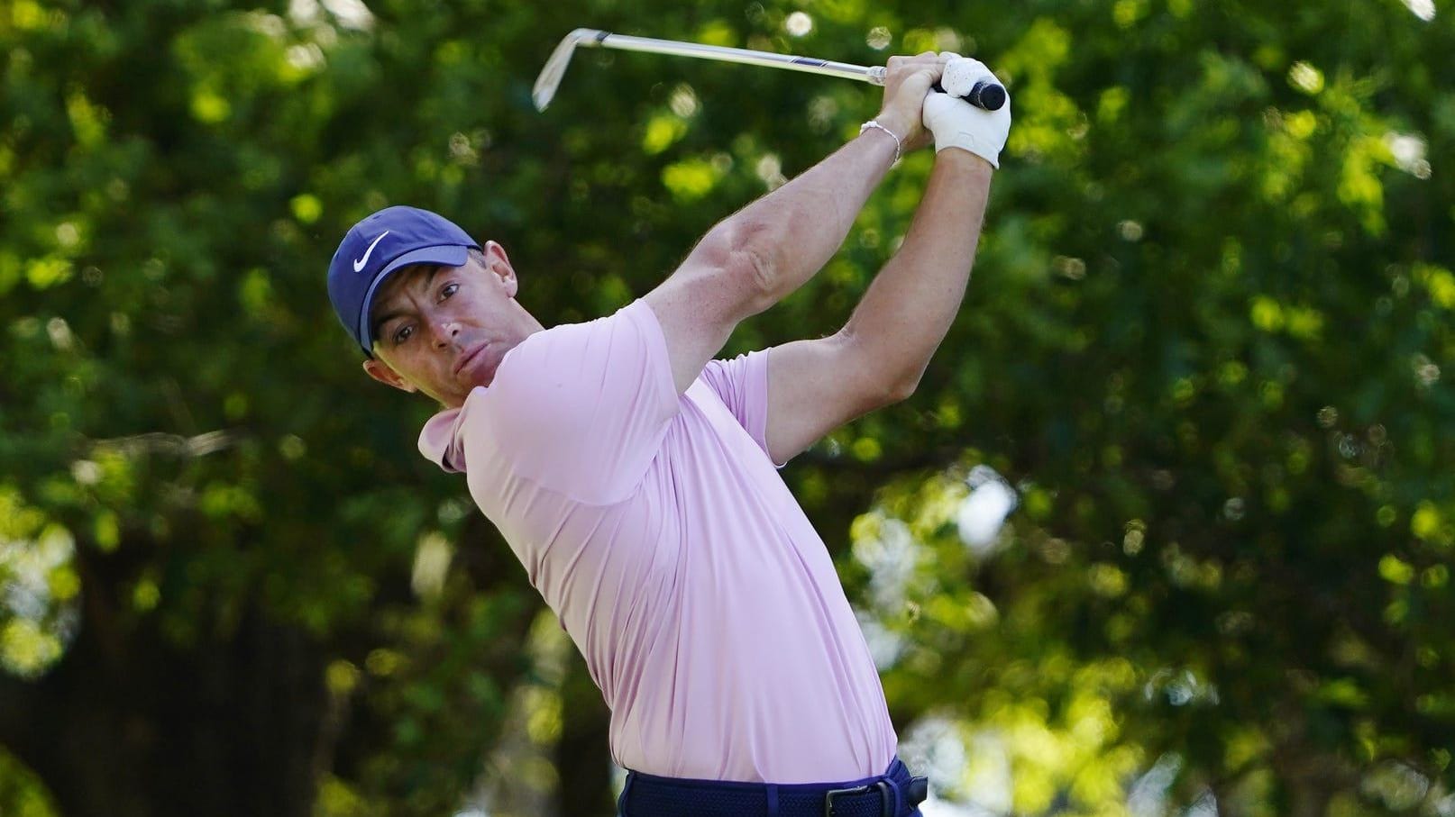 Rory McIlroy tees off during the third round of the 2024 Masters.